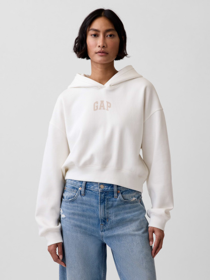 VintageSoft Crop Logo Hoodie - New off white