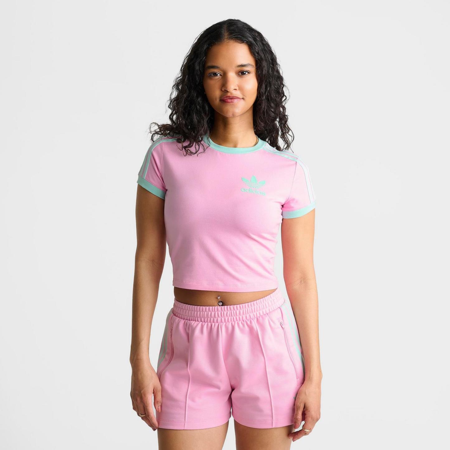 Women's adidas Originals adicolor 3-Stripes Baby T-Shirt - True Pink/Clear Mint - view 3