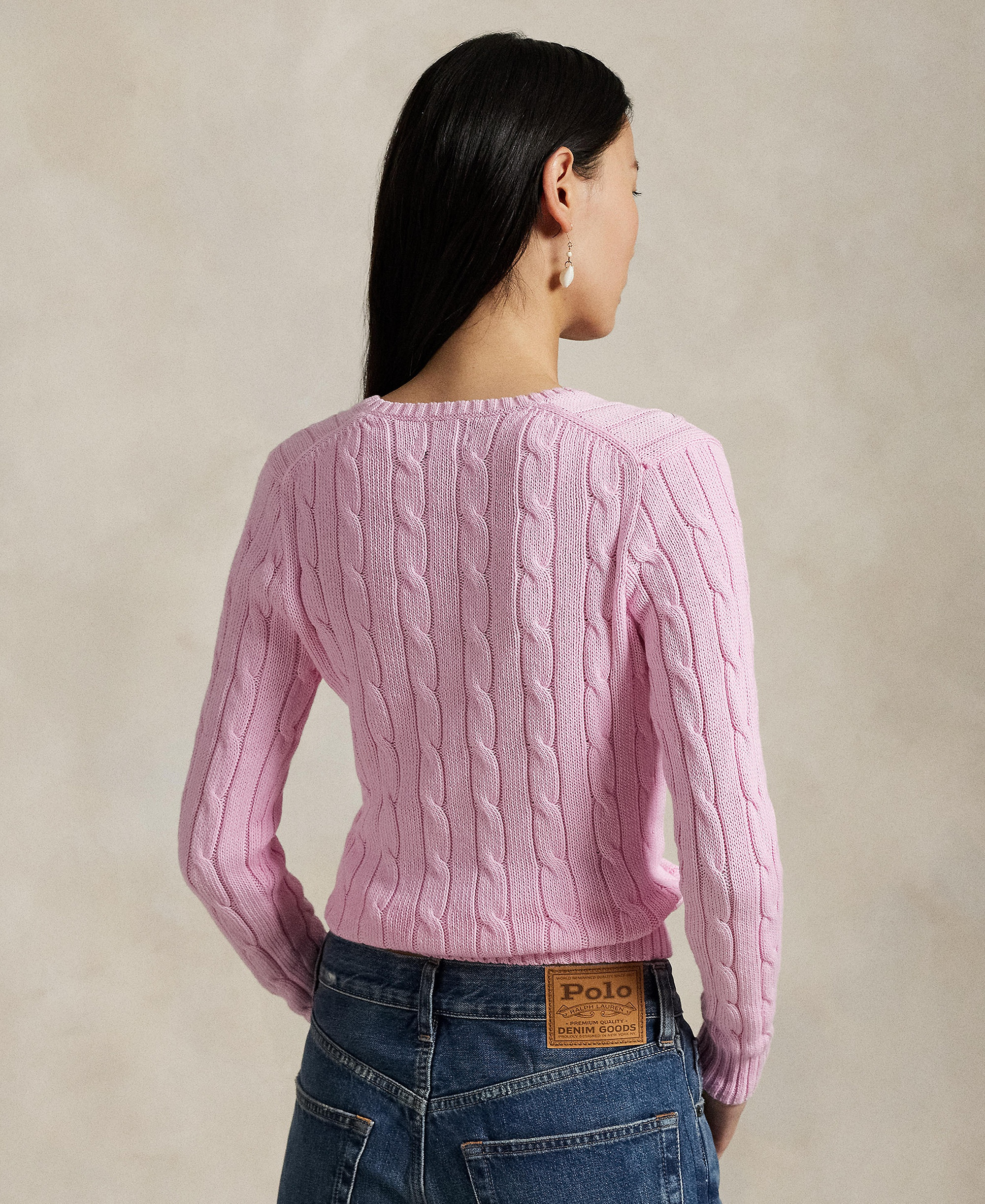 Polo Ralph Lauren Women's Cable-Knit Cotton V-Neck Sweater - Carmel Pink