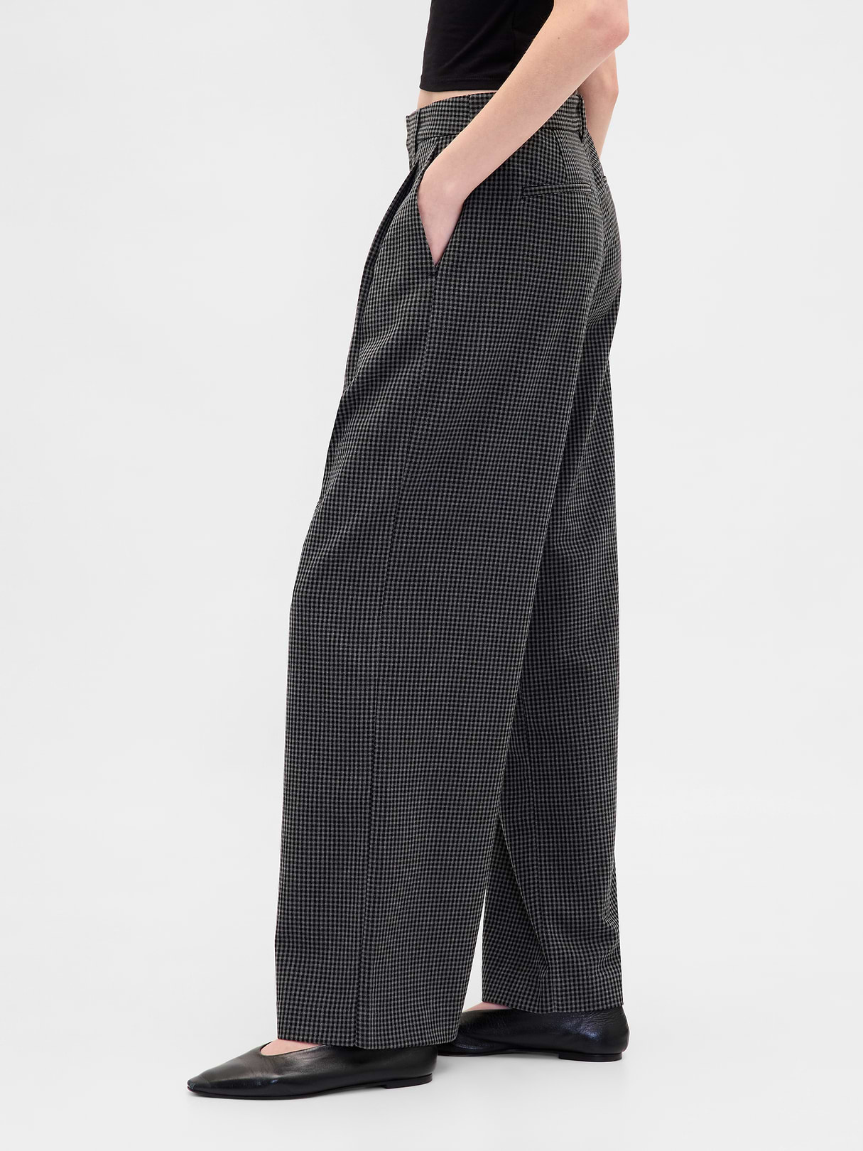 365 High Rise Pleated Trousers - Tonal grey plaid