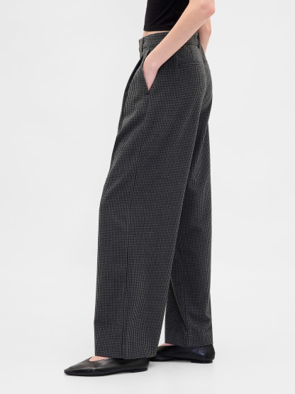 365 High Rise Pleated Trousers - Tonal grey plaid