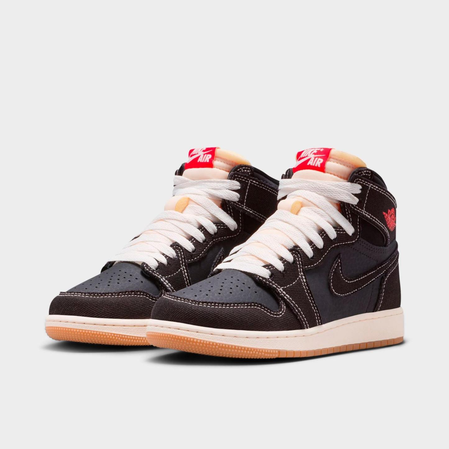 Big Kids' Air Jordan Retro 1 High OG Casual Shoes - Black/University Red/Sail/Gum Medium Brown - view 2