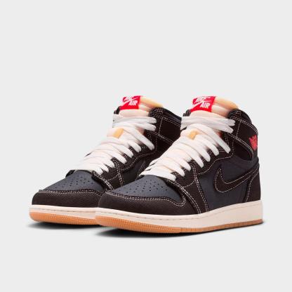 Big Kids' Air Jordan Retro 1 High OG Casual Shoes - Black/University Red/Sail/Gum Medium Brown - view 2