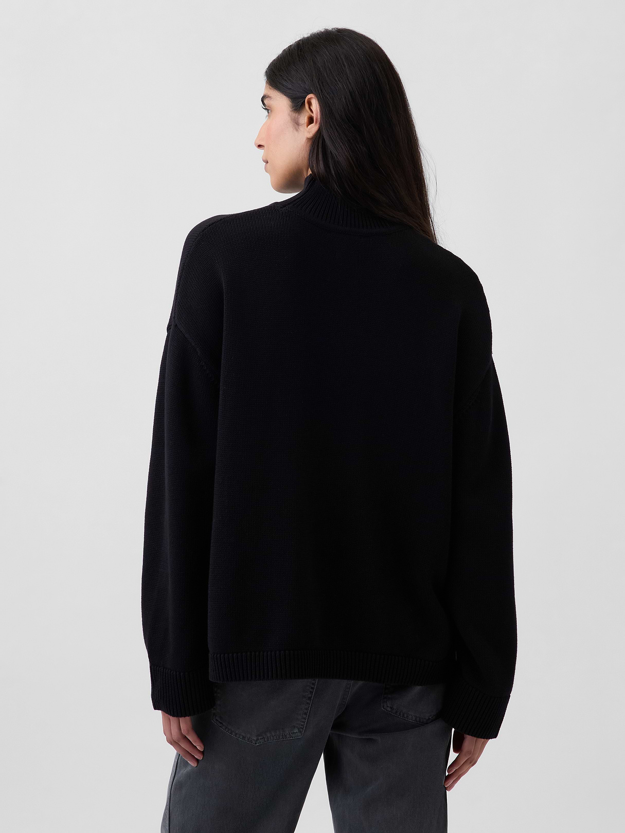 100% Cotton Oversized Mockneck Sweater - Black