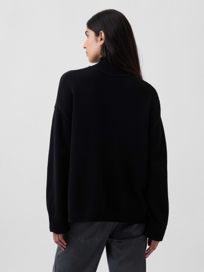 100% Cotton Oversized Mockneck Sweater - Black