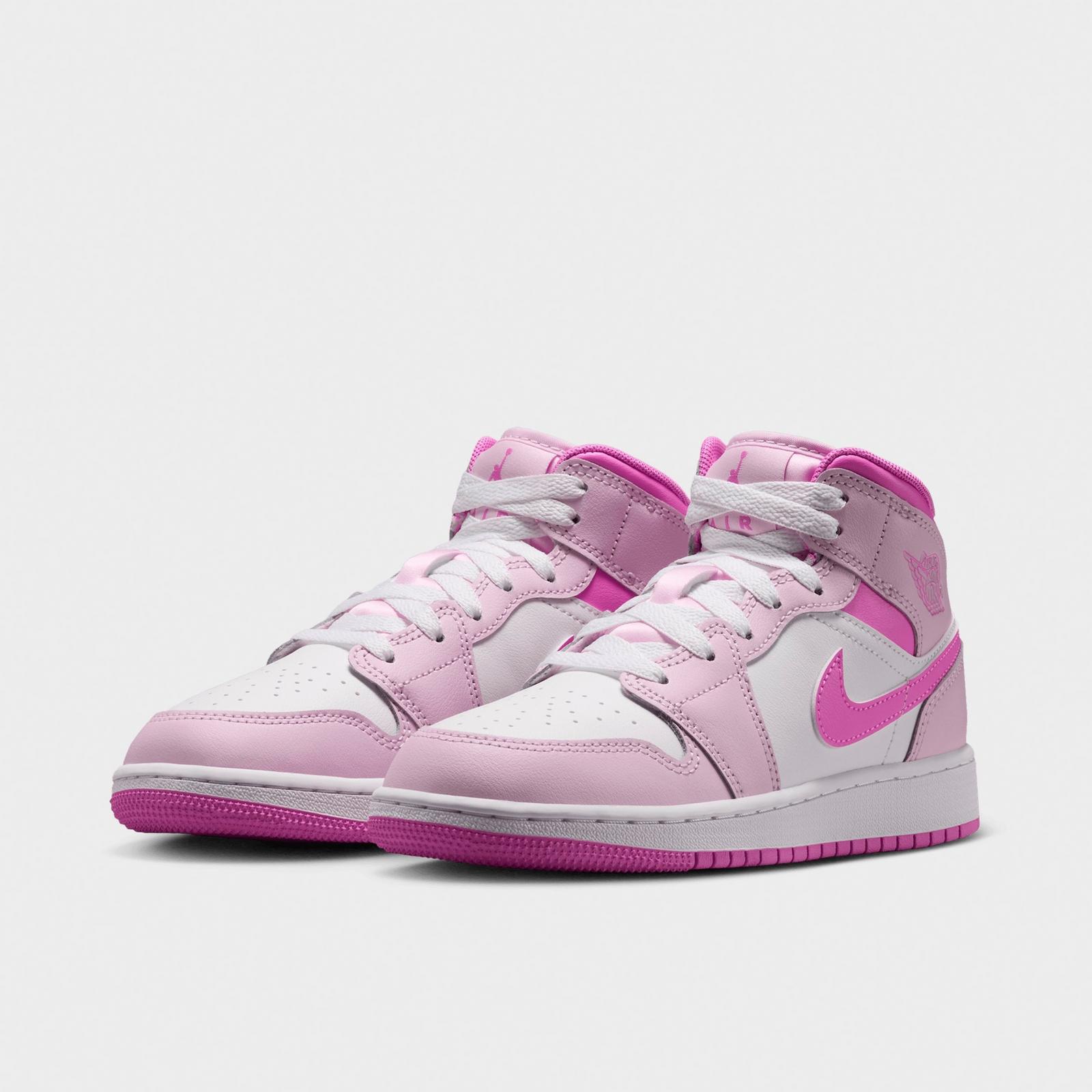 Big Kids' Air Jordan Retro 1 Mid Casual Shoes - Pink Foam/China Rose/White/Pink Foam - view 2
