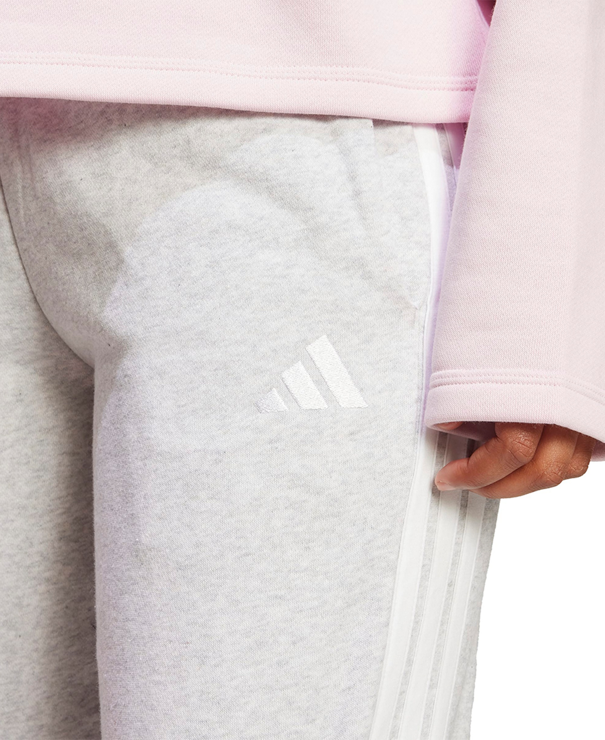 adidas Women's Essentials Three Stripes Fleece Slim Pants - Light Grey Heather/white