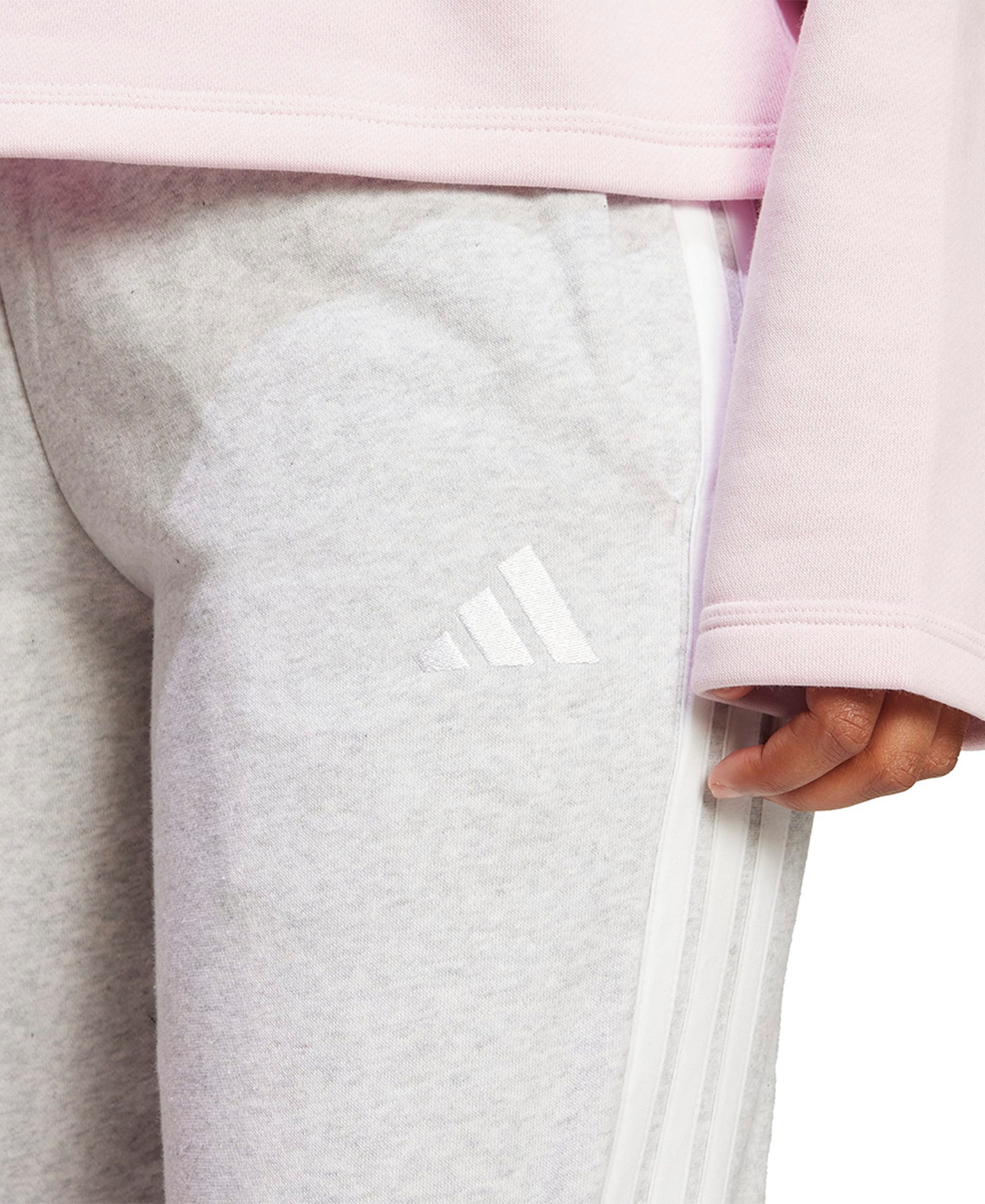 adidas Women's Essentials Three Stripes Fleece Slim Pants - Light Grey Heather/white