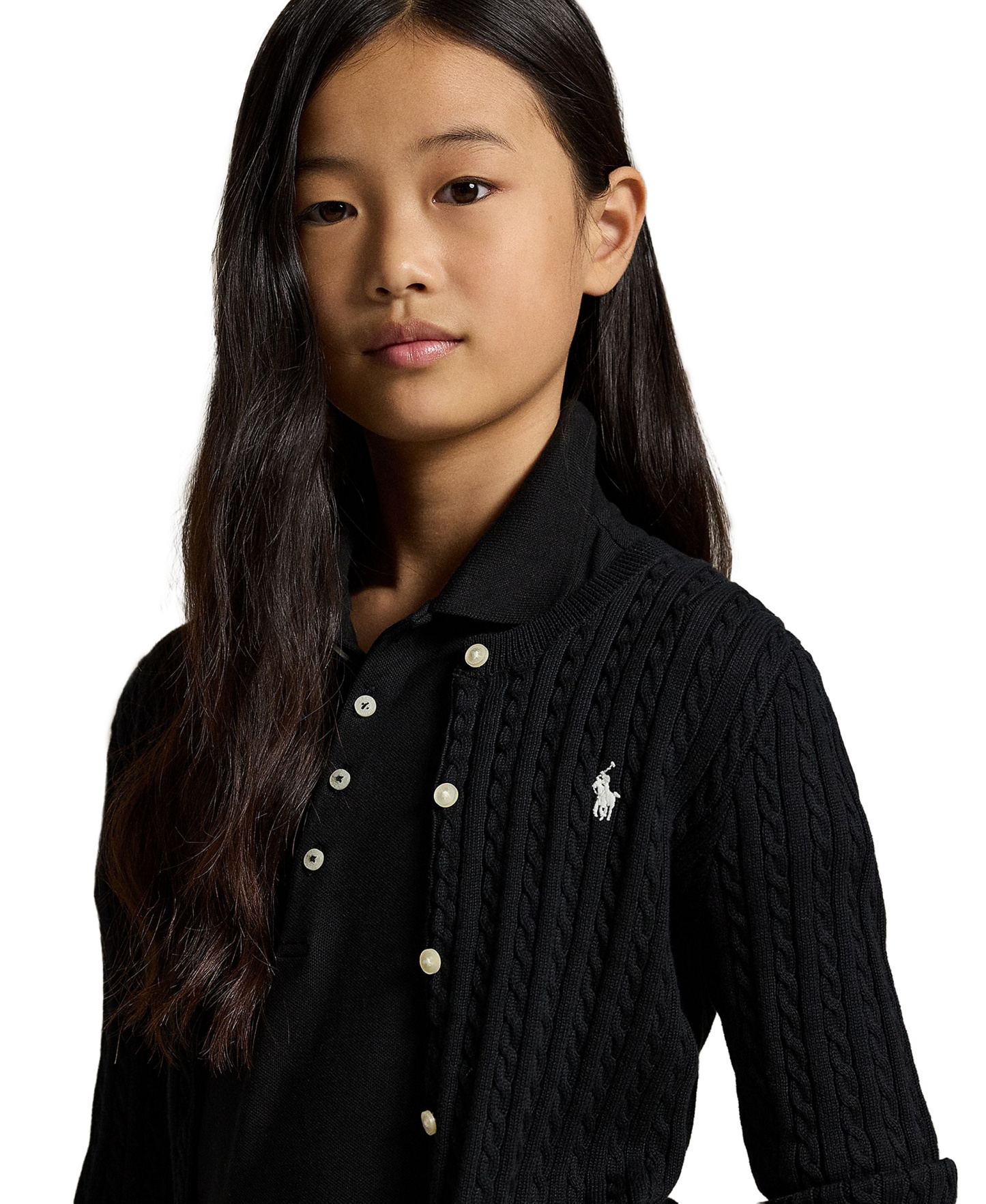 Polo Ralph Lauren Girls' 7-16 Cable-Knit Cotton Cardigan - Black