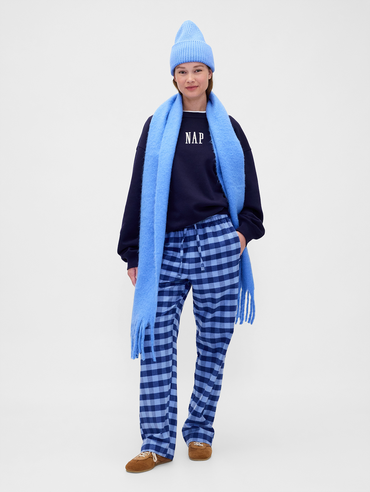 Adult Softest Flannel PJ Pants - Light indigo plaid