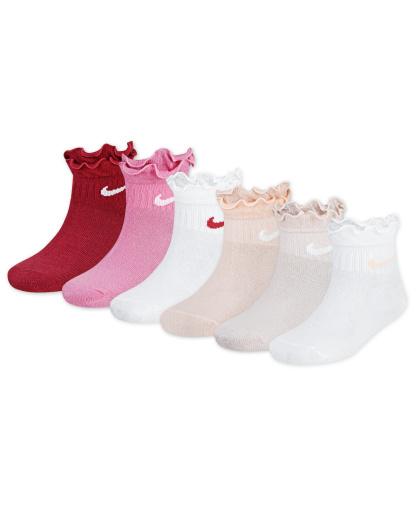 Nike Girls' 4-7 Ruffle Detail Ankle Socks, 6-Pack - Red/Pink/White/Beige