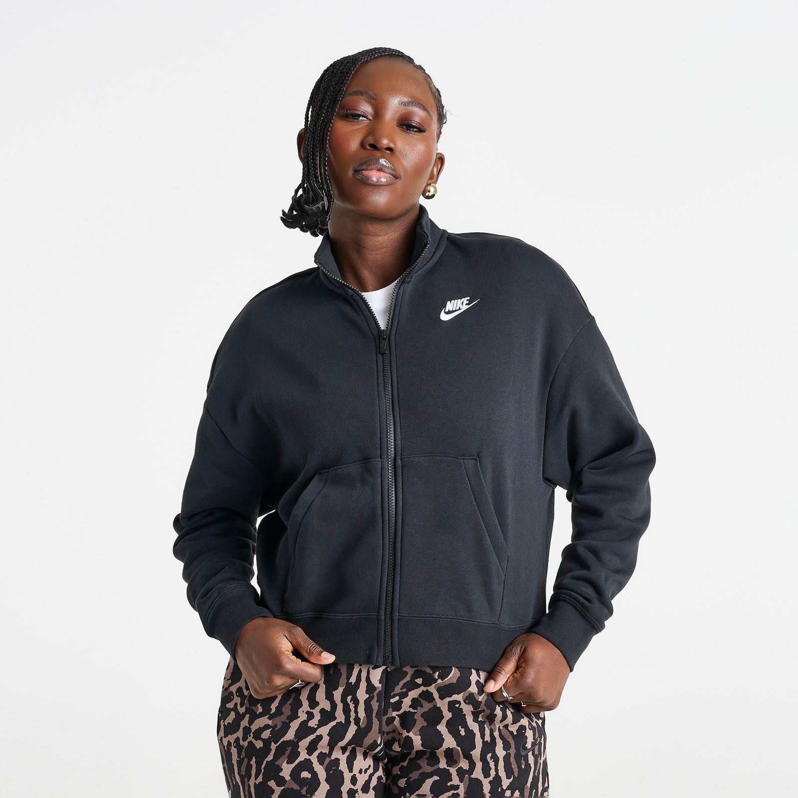 Women's Nike Sportswear Club Fleece Loose Track Jacket - Black/White