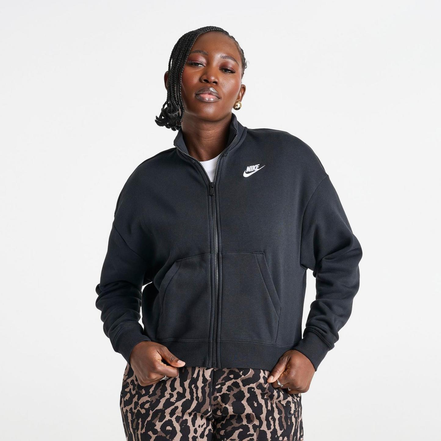 Women's Nike Sportswear Club Fleece Loose Track Jacket - Black/White