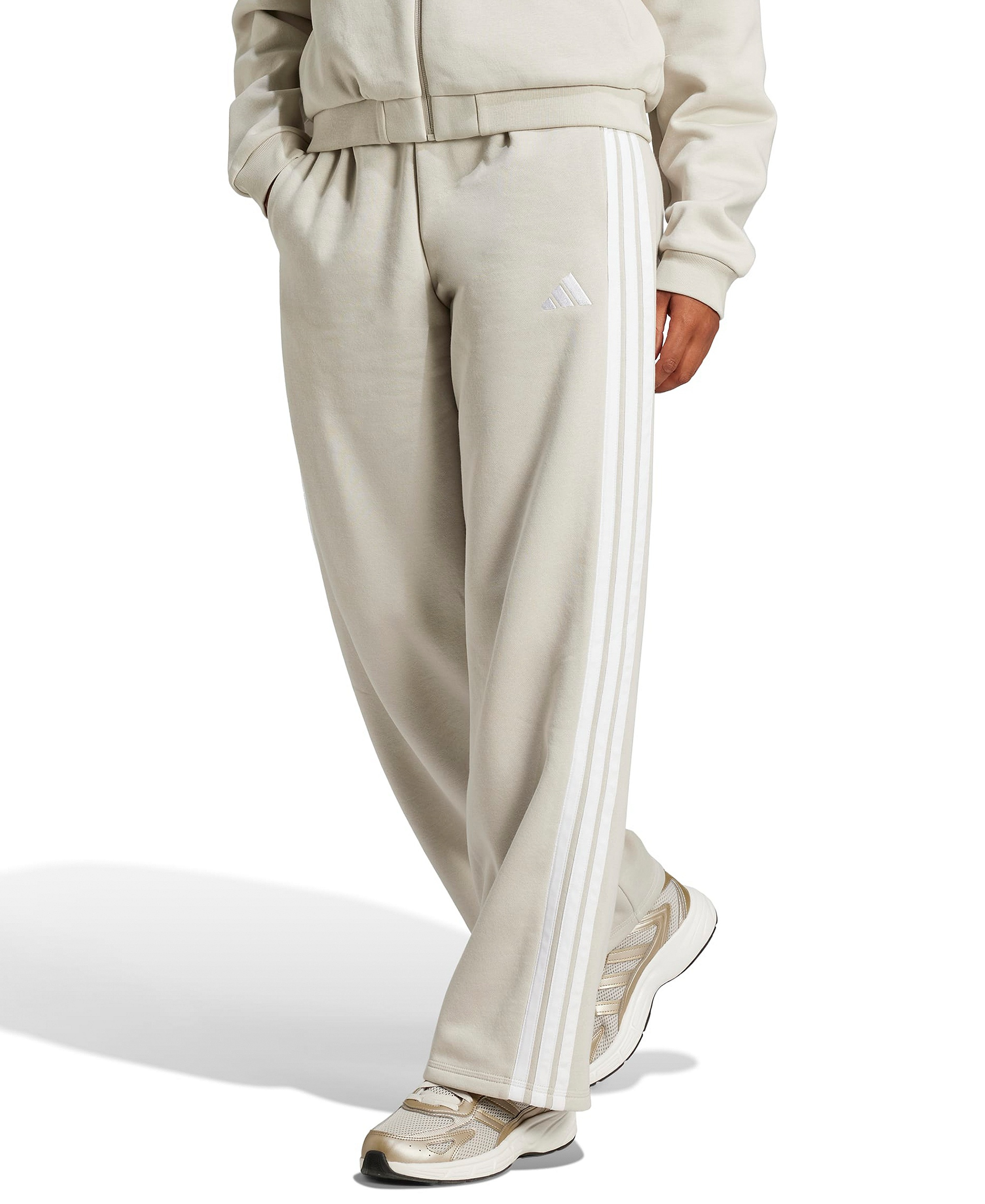 adidas Women's Essentials 3-Stripes Fleece Slim Pants - Wonder Alumina/White