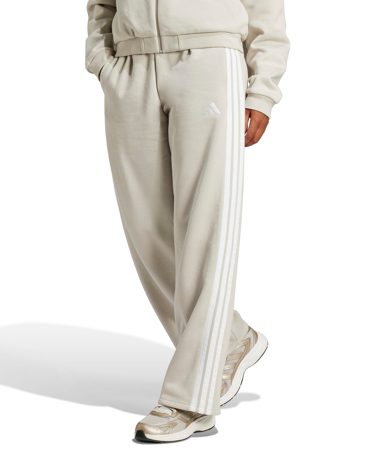 adidas Women's Essentials 3-Stripes Fleece Slim Pants - Wonder Alumina/White
