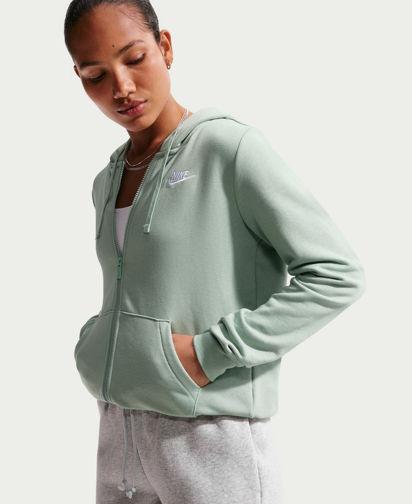 Nike Women's Sportswear Club Fleece Full-Zip Hoodie - Steam/white