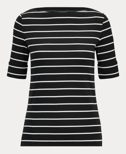 Lauren Ralph Lauren Women's Striped Boat Neck Top - White/Black