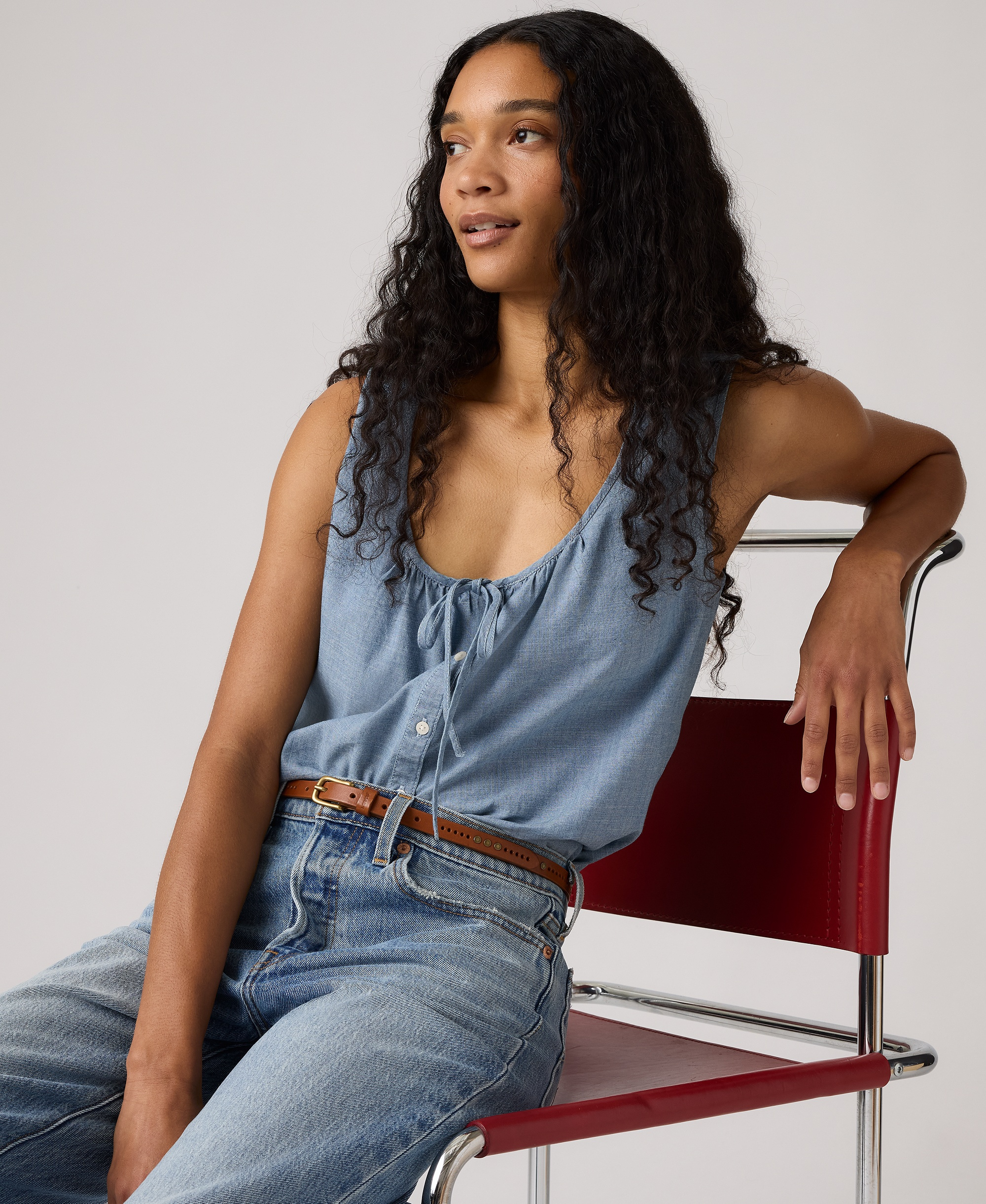 Levi's Women's Luella Sleeveless Tie-Neck Blouse - Breezy Blues
