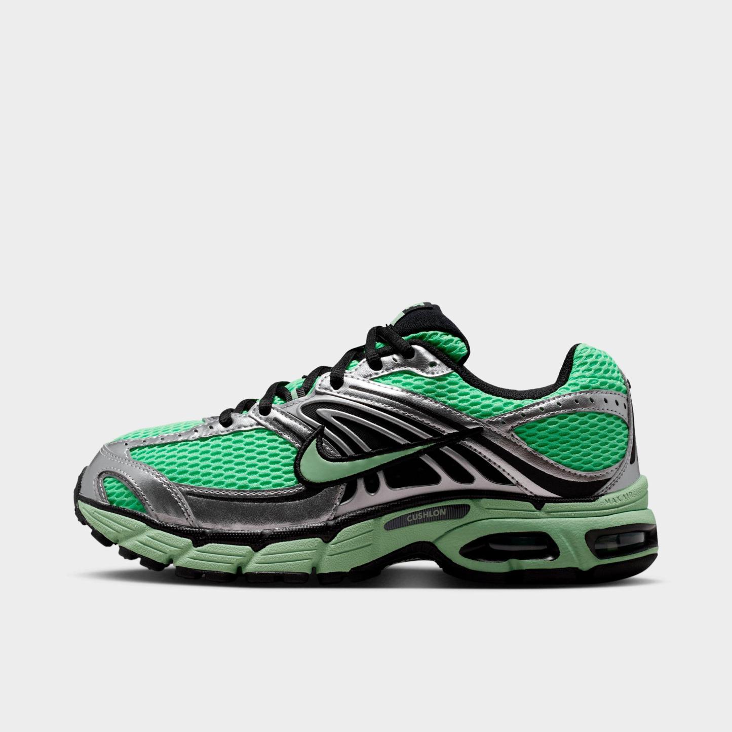 Women's Nithtke Air Max Moto 2K Casual Shoes - Part 4 - Illusion Green/Metallic Silver/Black/Cucumber Calm - Left shoe facing left. Outside of the shoe.