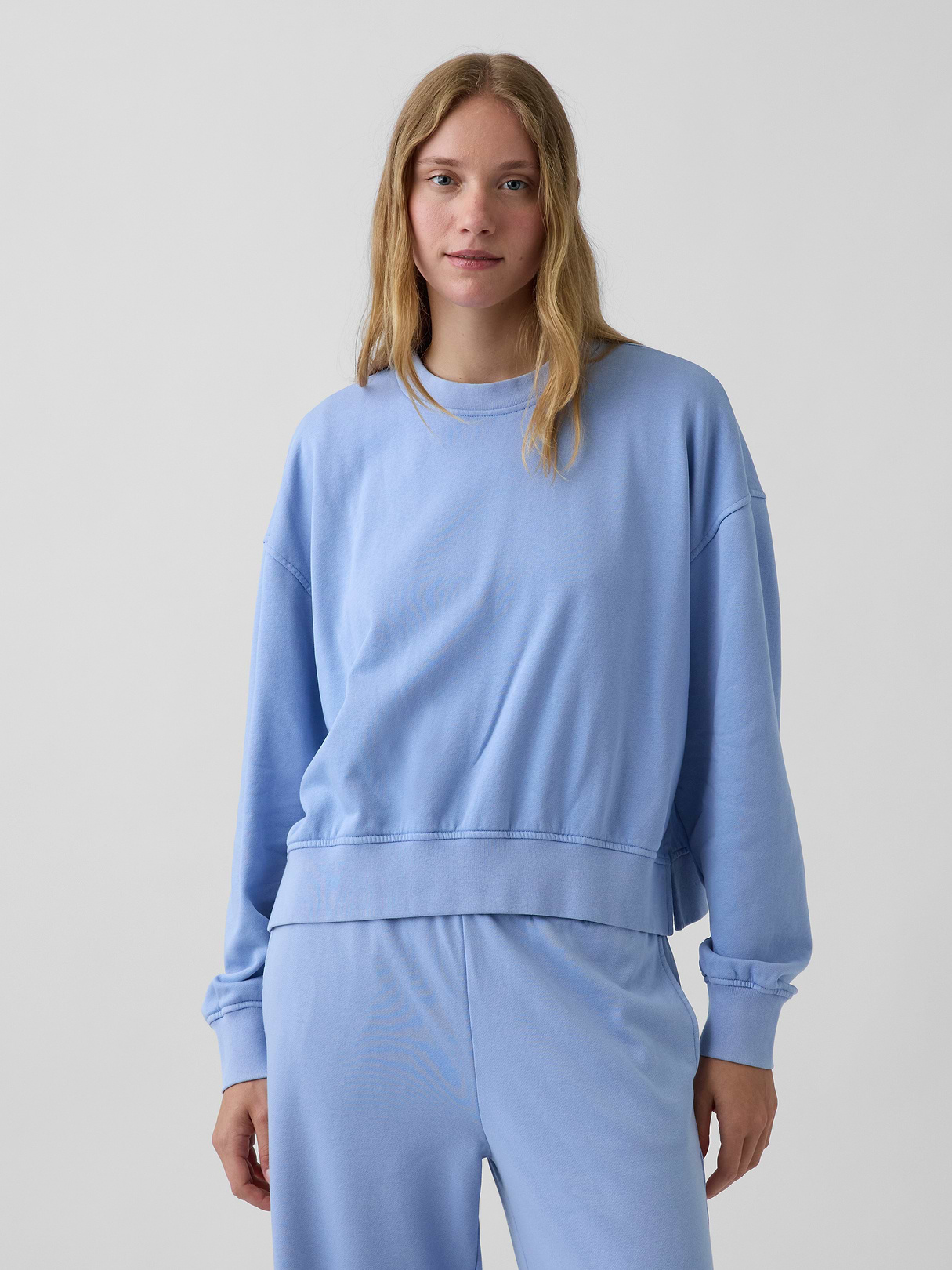 VintageSoft Terry Oversized Wedge Side-Slit Sweatshirt - Light blue