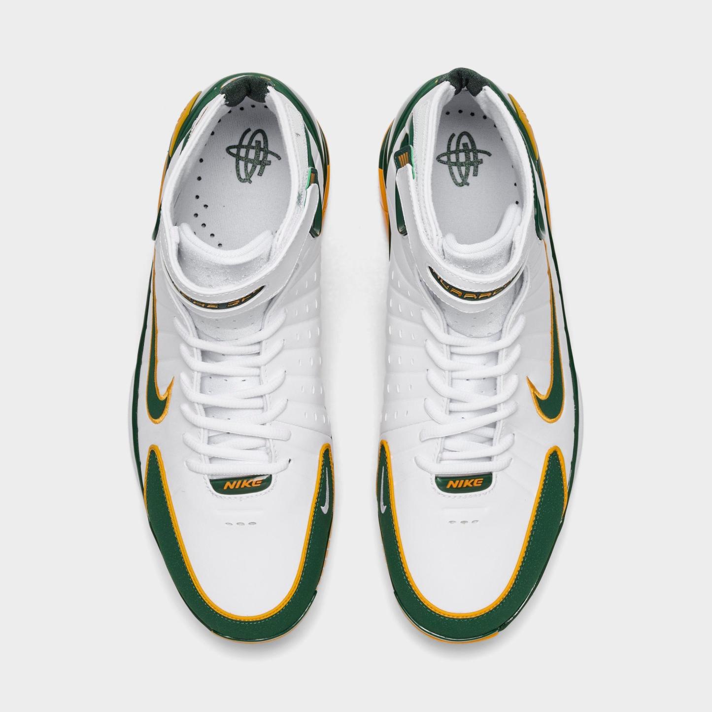 Men's Nithtke Air Zoom Huarache 2K4 PE Penny Hardaway Basketball Shoes - White/Deep Forest/Canyon Gold - Top view