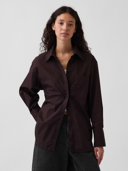 Organic Cotton Poplin Big Shirt - Terra brown