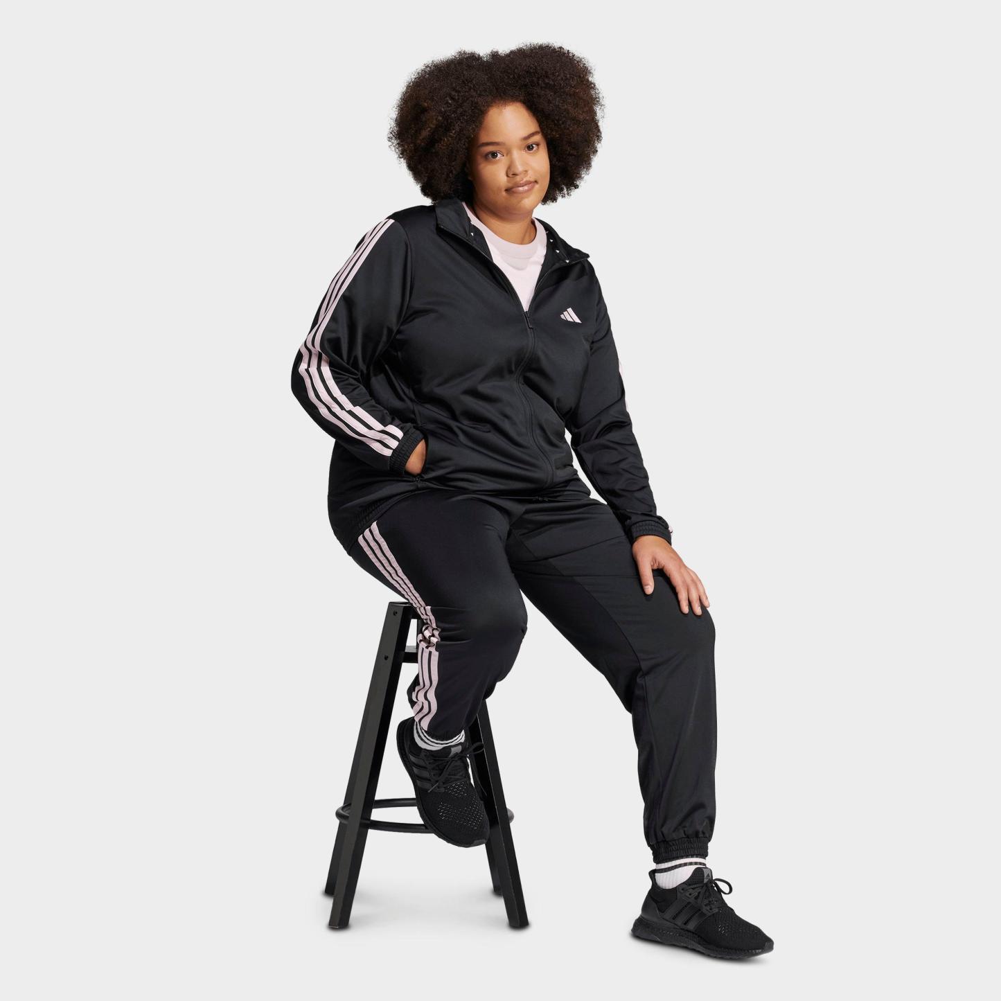 Women's adidas Sportswear Essentials 3-Stripes Tricot Tracksuit Pants (Plus Size) - Black/Clear Pink