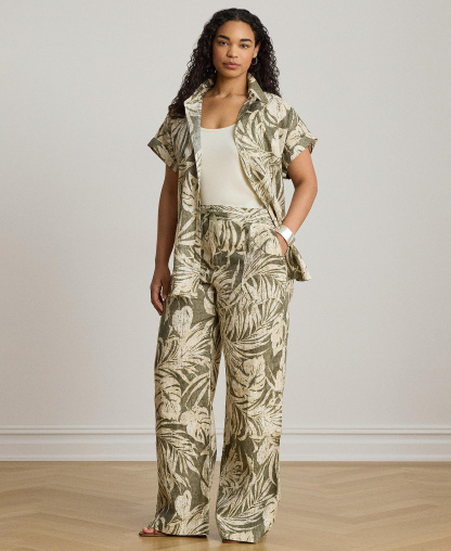 Lauren Ralph Lauren Women's Mid-Rise Palm-Frond-Print Wide-Leg Pants - Olive Multi