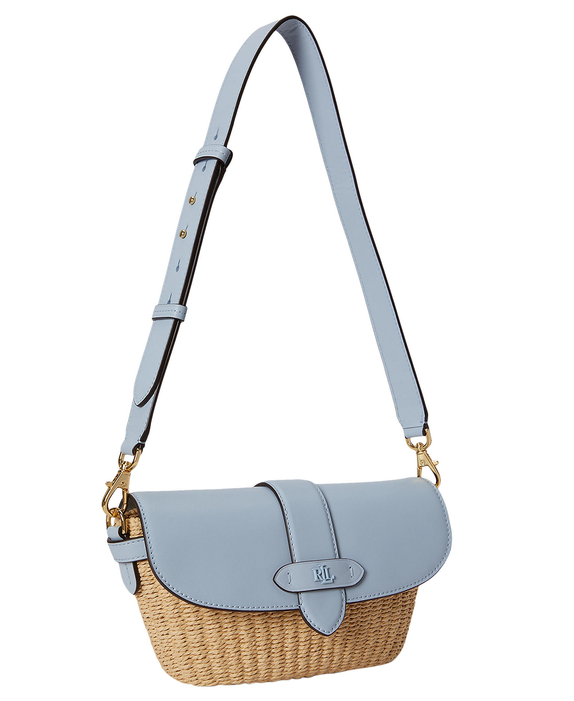 Lauren Ralph Lauren Lynden Small Straw-Leather Shoulder Bag - Blue