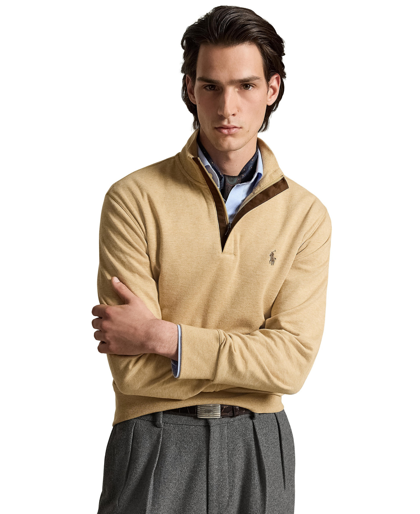 Polo Ralph Lauren Men's Luxury Jersey Quarter-Zip Pullover Sweater - Camel