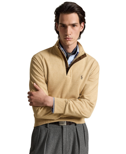 Polo Ralph Lauren Men's Luxury Jersey Quarter-Zip Pullover Sweater - Camel