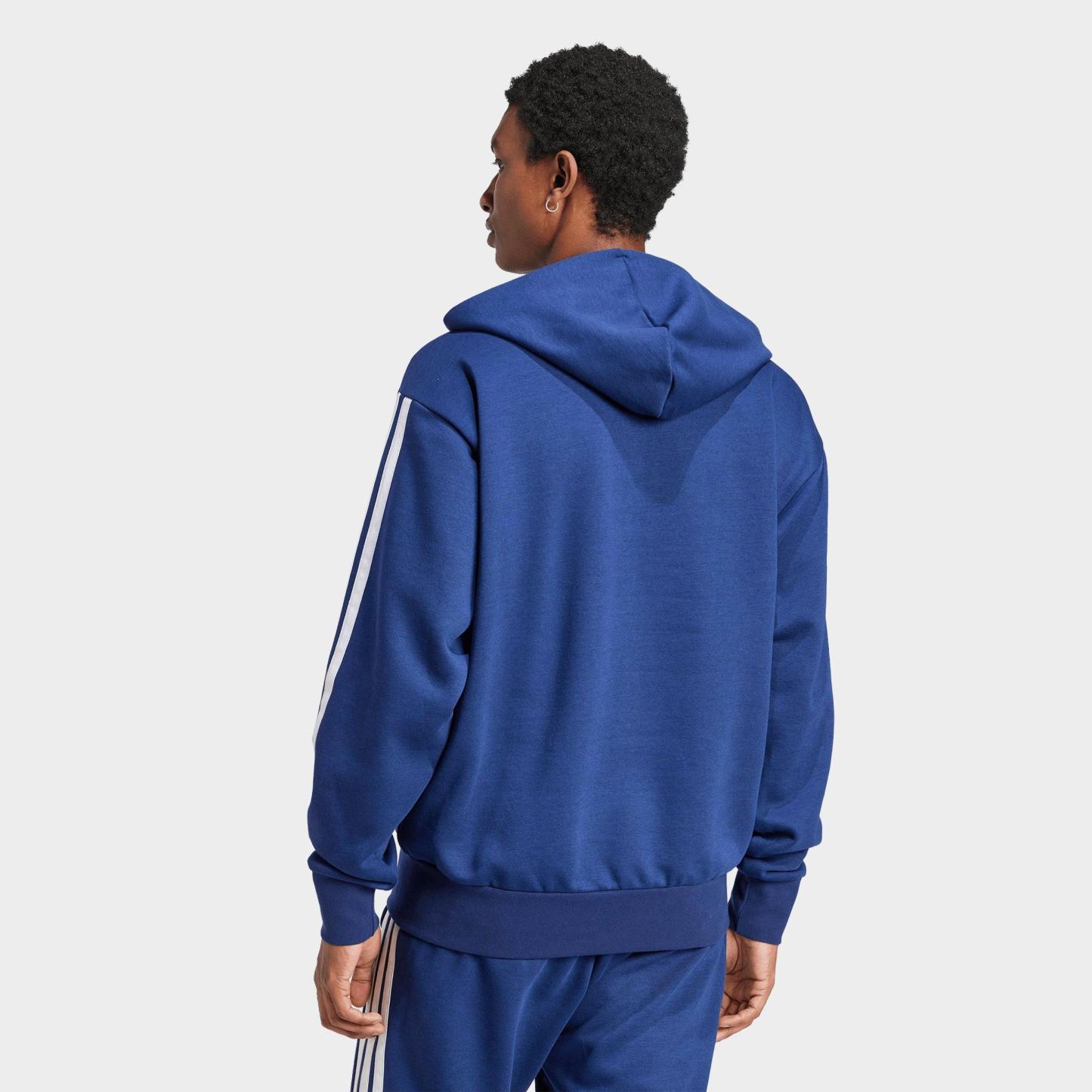 Men's adidas Essentials 3-Stripes Fleece Full-Zip Hoodie - Dark Blue/White