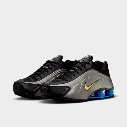 Men's Nithtke Shox R4 SE Brazil Casual Shoes - Black/Metallic Pewter/Light Photo Blue/Canary - Both shoes facing left