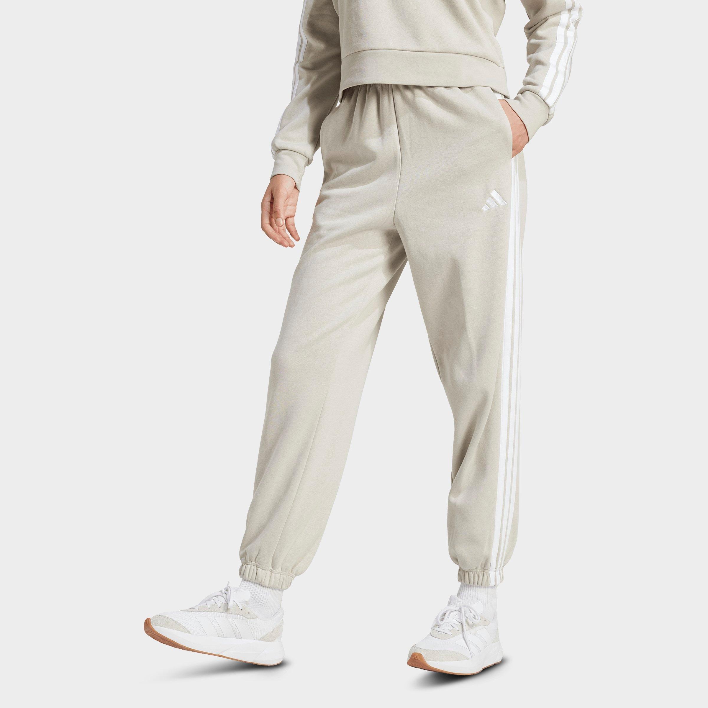 Women's adidas Essentials 3-Stripes Fleece Loose Pants - Beige/White