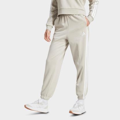 Women's adidas Essentials 3-Stripes Fleece Loose Pants - Beige/White