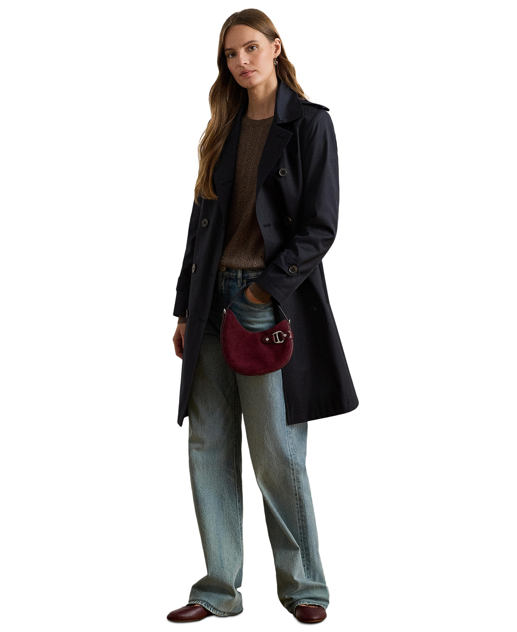 Lauren Ralph Lauren Women's Double-Breasted Belted Trench Coat, Created for Macy's - Dark navy