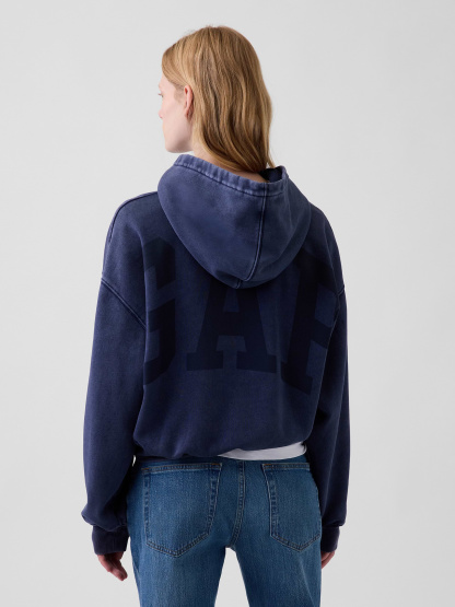 VintageSoft Crop Logo Hoodie - Tapestry navy blue wash