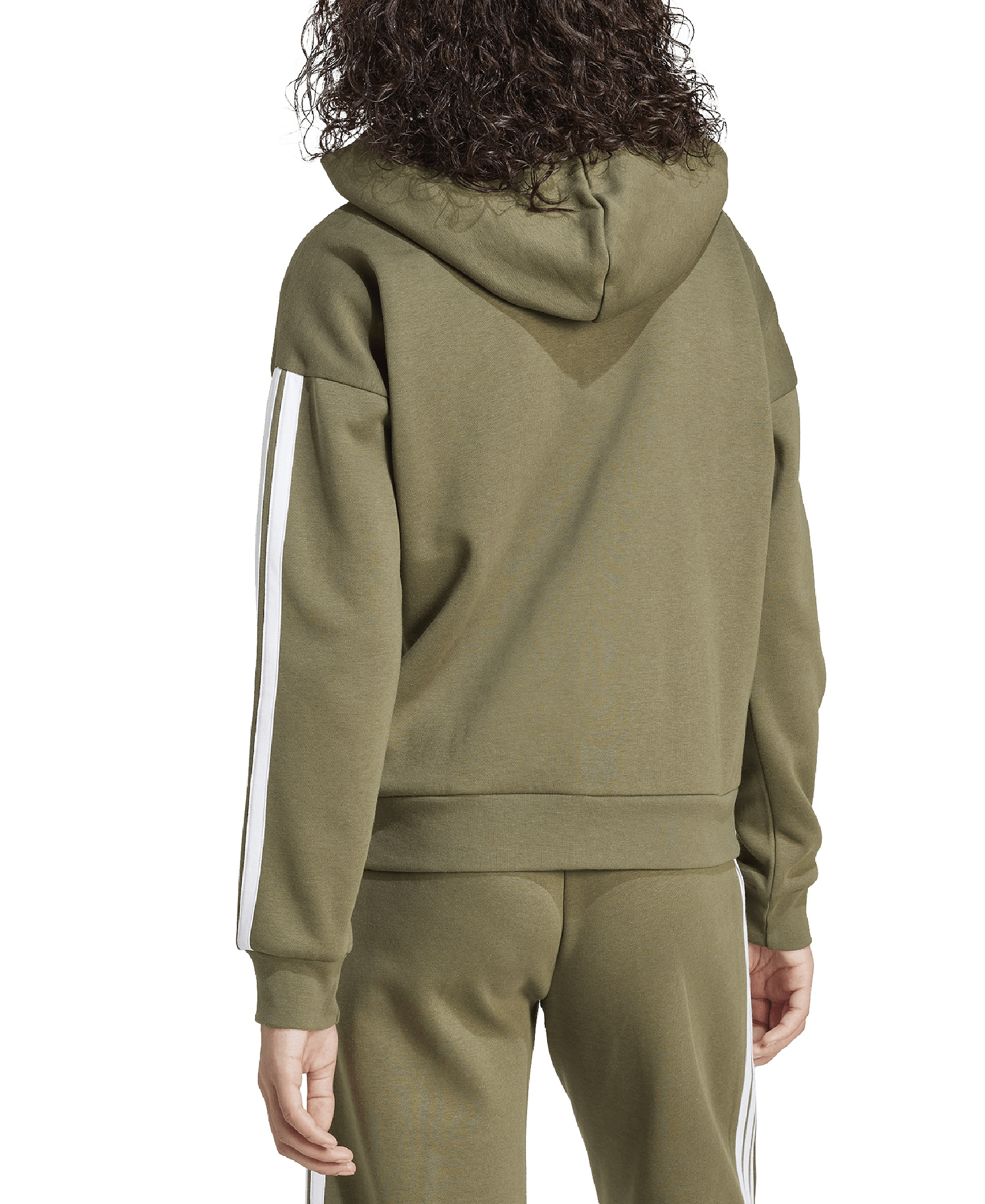 adidas Women's 3-Stripe Fleece Full-Zip Hoodie - Olive Strata/White
