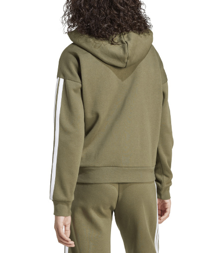 adidas Women's 3-Stripe Fleece Full-Zip Hoodie - Olive Strata/White