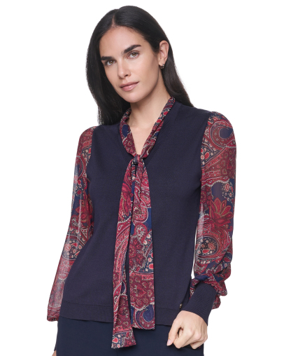 Tommy Hilfiger Women's Paisley V-Neck Sweater - Midnight