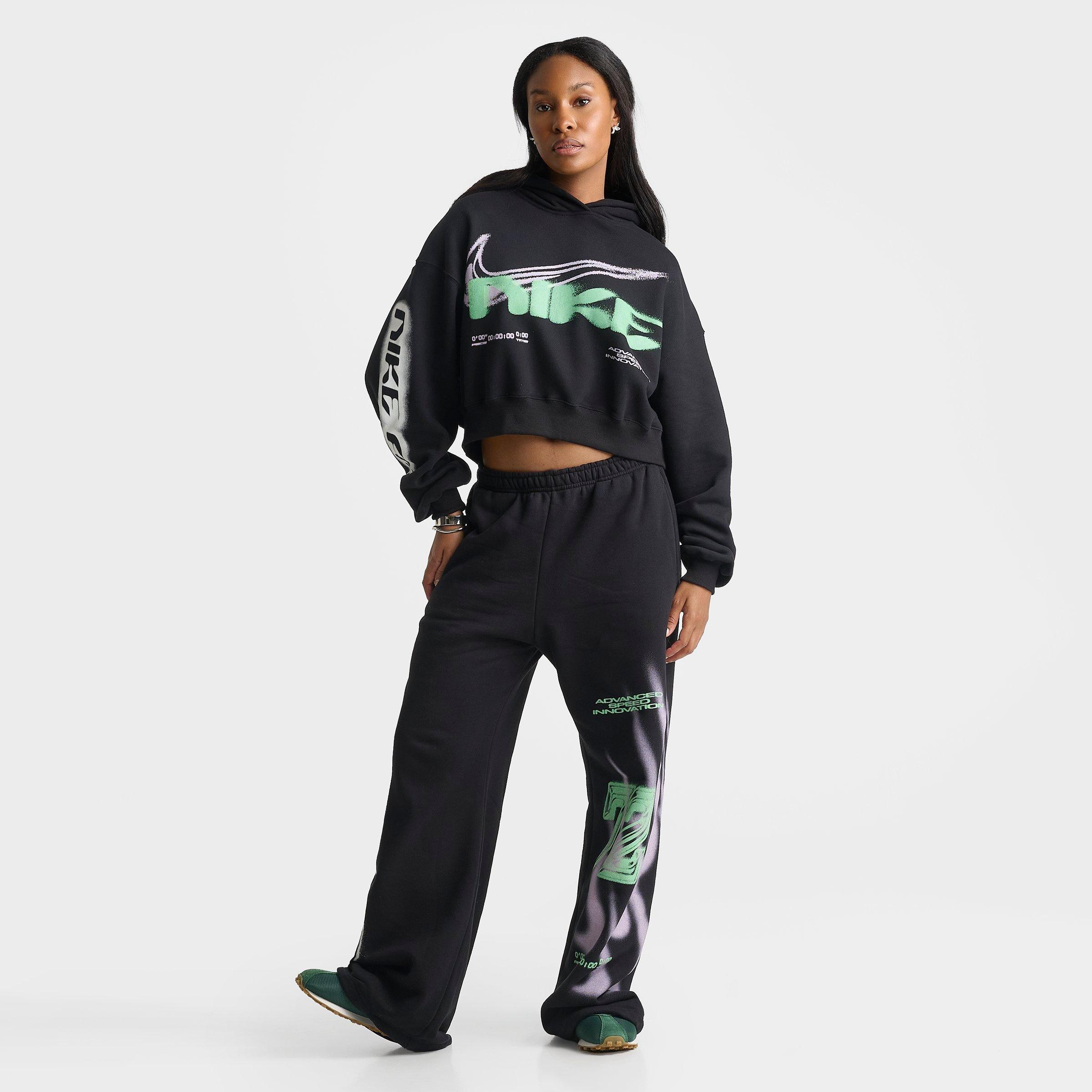 Women's Nithtke Studio Fleece Medium-Weight Oversized Cropped Pullover Hoodie - Black/Sail