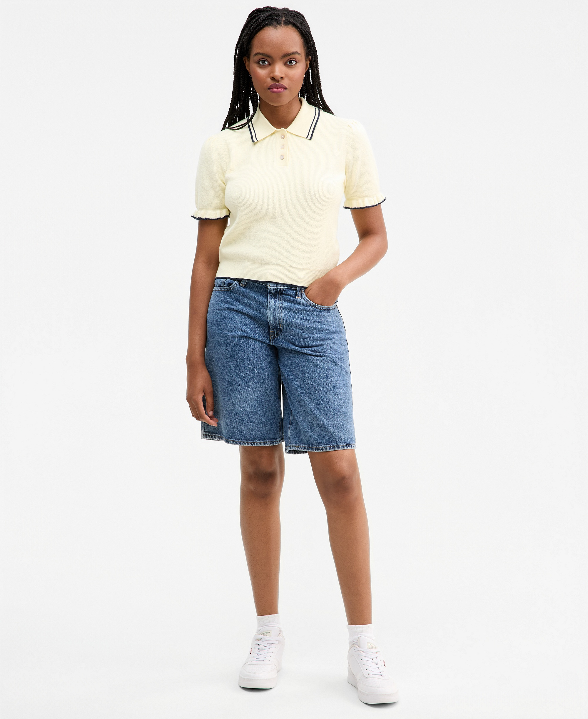 Levi's Premium Women's Short-Sleeve Pull-On Polo Shirt - Pear Sorbet/navy Blazer Pear Sorbet / Navy Blazer
