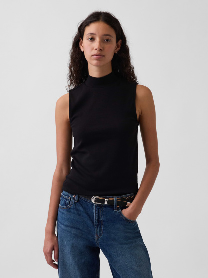 Modern Mockneck Tank Top - Black
