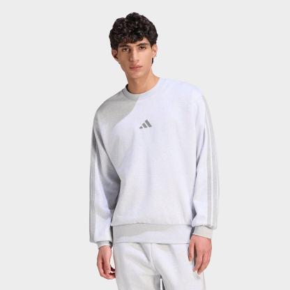Men's adidas Essentials 3-Stripes Fleece Crewneck Sweatshirt - Light Grey Heather/Medium Grey Heather