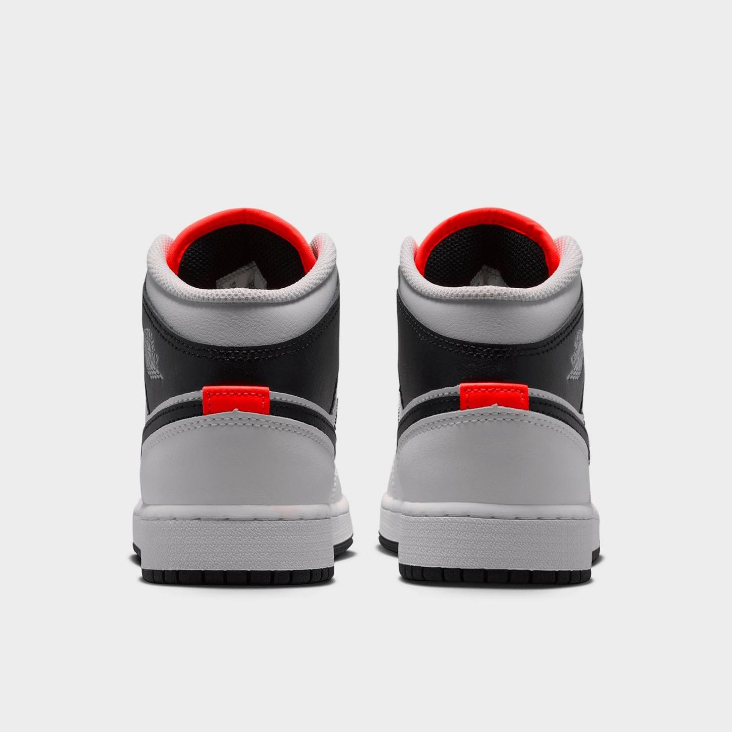 Big Kids' Air Jordan Retro 1 Mid Casual Shoes - Summit White/Infrared 23/Neutral Grey/Black - view 4