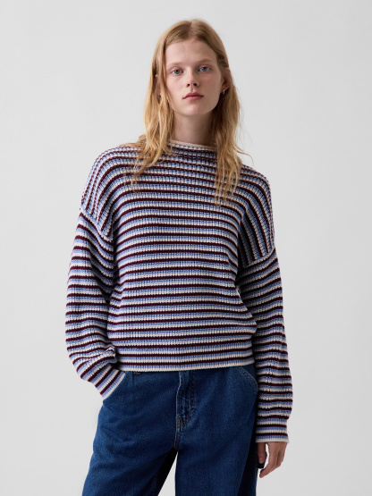 100% Cotton Oversized Rollneck Sweater - Blue stripe