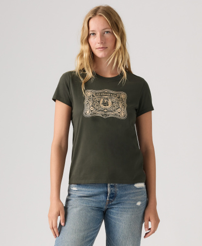 Levi's Women's Perfect Graphic Logo Cotton T-Shirt - Archival Buckle Pirate Black