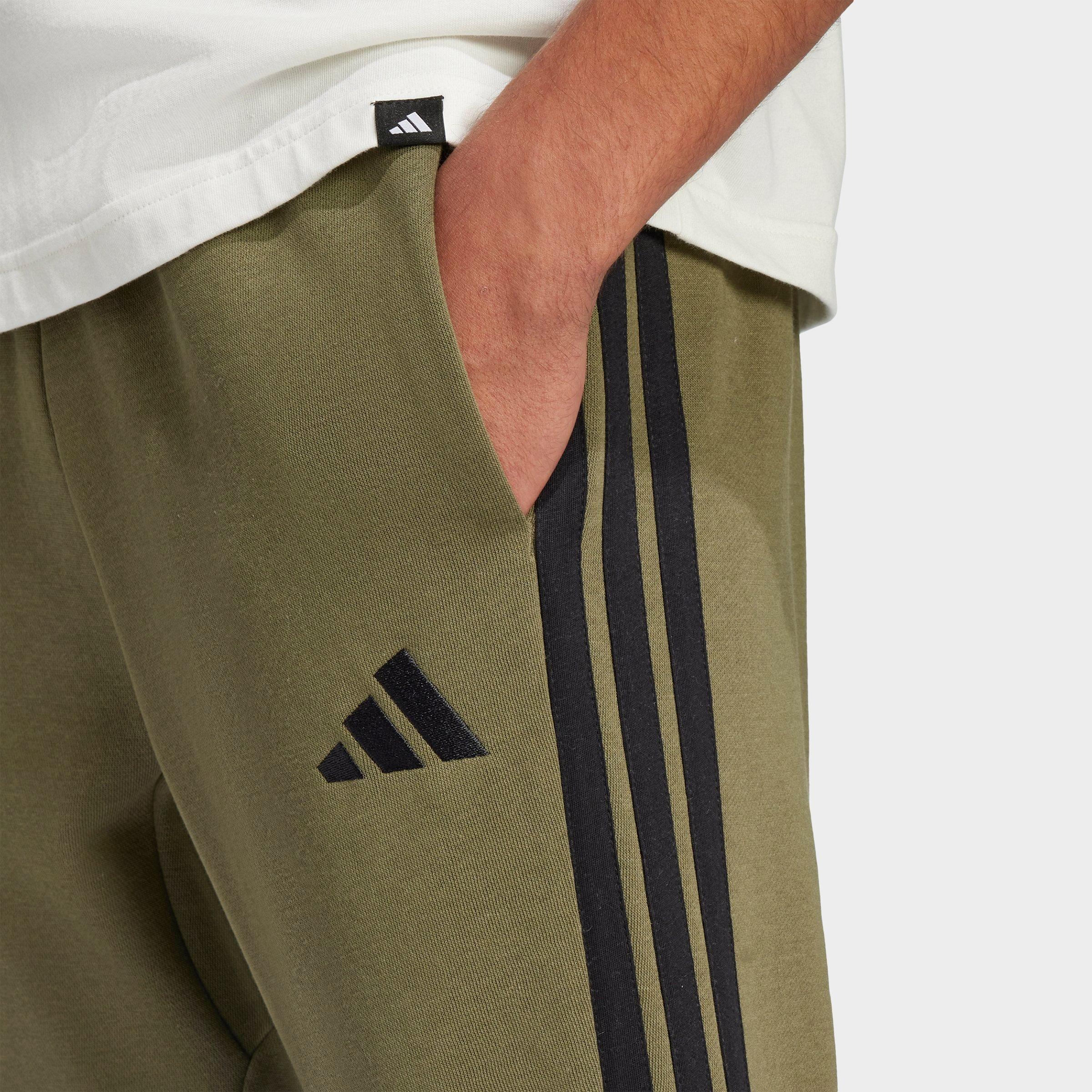 Men's adidas Essentials 3-Stripes Open Hem Fleece Pants - Olive Strata/Black
