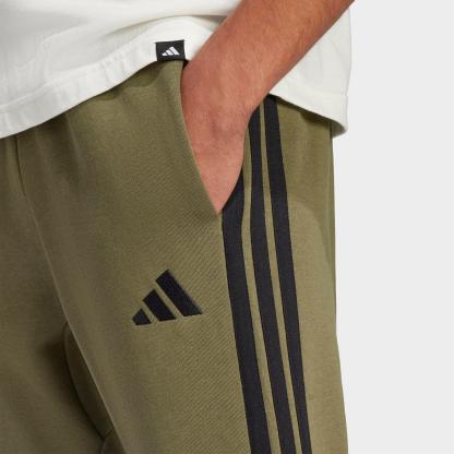 Men's adidas Essentials 3-Stripes Open Hem Fleece Pants - Olive Strata/Black