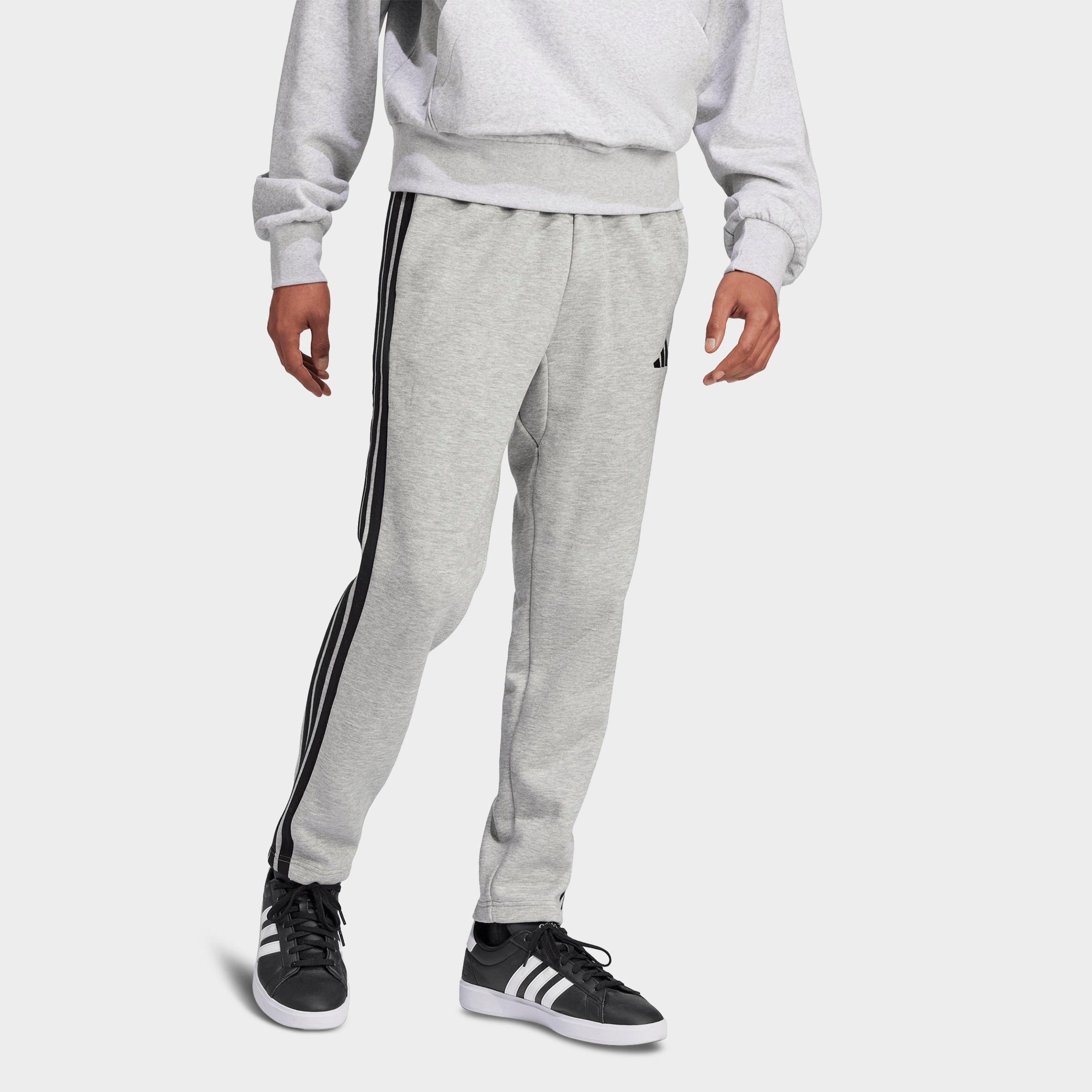 Men's adidas Essentials 3-Stripes Open Hem Fleece Pants - Medium Grey Heather/Black